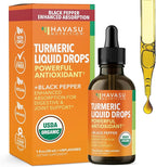 USDA Organic Turmeric Liquid Drops with Black Pepper - 1000mg Curcumin Supplement for Immune & Digestive Health - 30 Servings - Enhanced Absorption - Non-GMO, Vegan, Gluten Free - Unflavored, 1 Fl Oz
