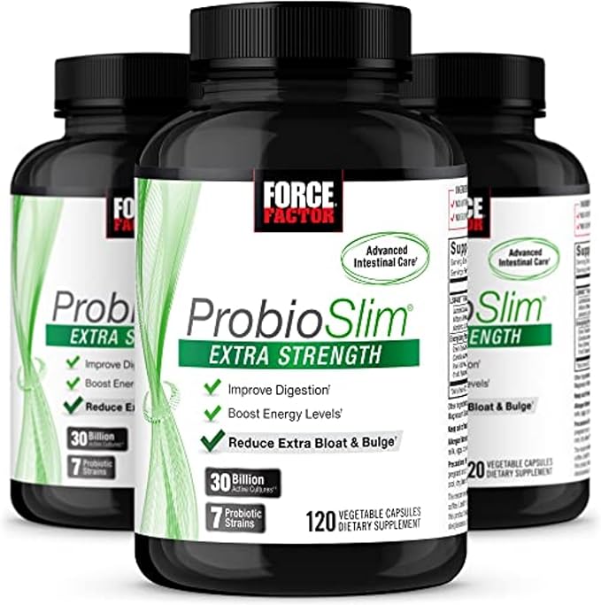Force Factor ProbioSlim Extra Strength Probiotic Supplement for Women and Men with 30 Billion CFUs and Green Tea Extract for Gut Health Support, Bloating and Gas Relief, 360 Capsules, Pack of 3