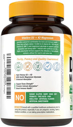 Vitalibre Vitamin D3 K2 + Magnesium Supplement, 10000 IU Vitamin D3 & 100 mcg K2, with Magnesium Glycinate, Bone, Teeth, Immune & Energy Support, High Absorption, Non-GMO, Easy to Swallow, 60 Softgels