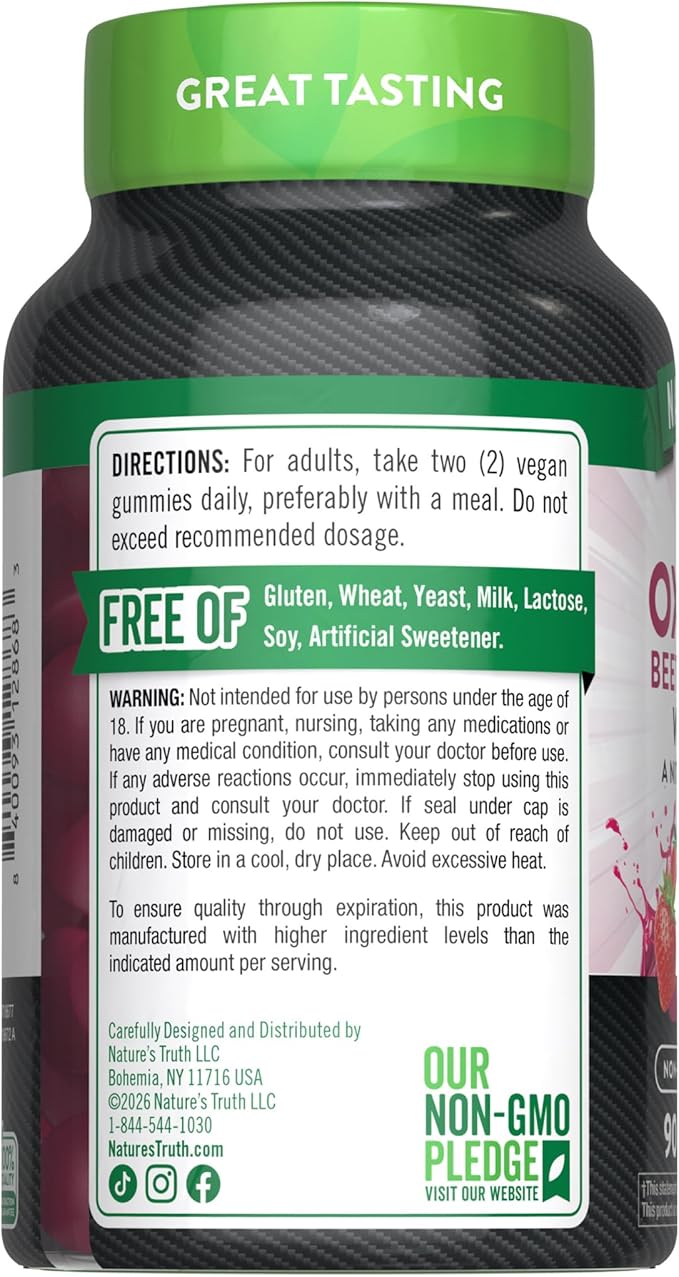 Nature's Truth Nitric Oxide Beet Root Gummies | 90 Count | with Nitrates | for Men and Women | Vegan, Non-GMO & Gluten Free Supplement