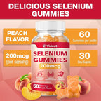 Selenium Supplement for Thyroid Support Gummies 200mcg as Energy Booster for Women and Men, Peach Flavor (60 Count（Pack of 2)