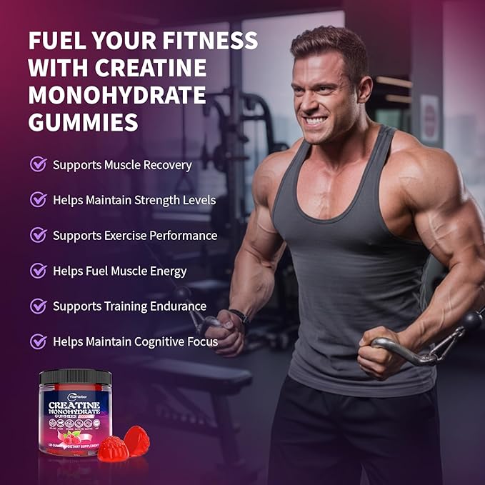 Creatine Monohydrate Gummies 5000mg for Men & Women, Organic Pure Creatine Gummies | Sugar Free,Vegan, Non-GMO,Raspberry Flavor, 120 Count