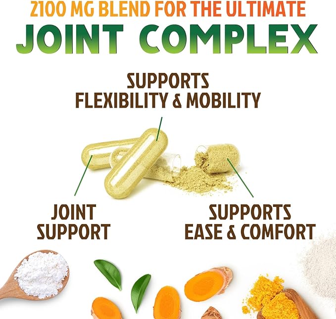 Glucosamine Chondroitin MSM - Joint Support Supplement for Joint Mobility, Comfort and Cartilage Support For Men and Women - Glucosamine Complex Supplements with Turmeric & Boswellia - 60 Capsules