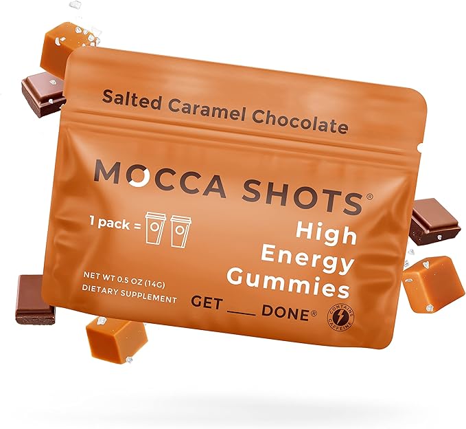 SGC Highest Concentration 100 mg Caffeine per Gummy, 2 Gummies per Pack, 6-Pack Mocca Shots Salted Caramel Plant-Based Instant Energy with Herbal nootropics