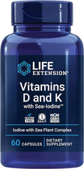 Life Extension Vitamins D and K with SeaIodine Bone Brain Thyroid Arterial Support Non GMO Once Daily Gluten Free, 60 Count