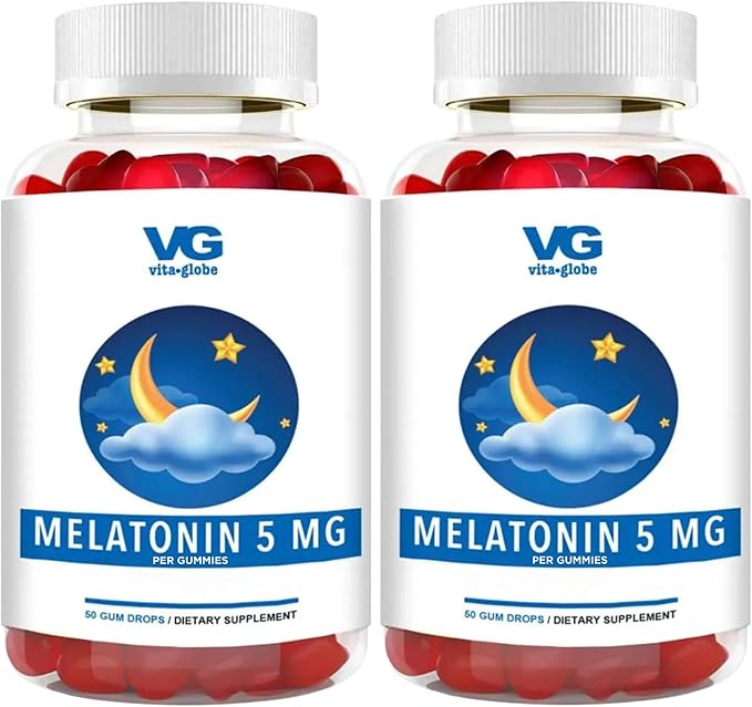 VITA GLOBE Melatonin Gummies 5mg, Sleep Aid Gummies, Sugar Free- Non-GMO, Vegan and Sleep Aid Supplement, Supports Relaxation & Healthy Sleep Cycle, 50 Count Sleep Aid Gummy (Pack of 2)