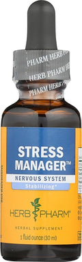 Herb Pharm Stress Manager: Adaptogenic Stress Support Tincture, Rhodiola Rosea, Holy Basil Extract, Reishi Mushroom Extract, Adrenal Function Support, Vegan, Non-GMO, 1 Oz - Packaging May Vary