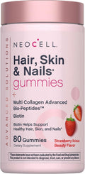 NeoCell Hair Skin and Nails Gummies | 80 Count | with Multi Collagen Advanced Bio-Peptides | Plus Vitamin C and Biotin | for Women and Men