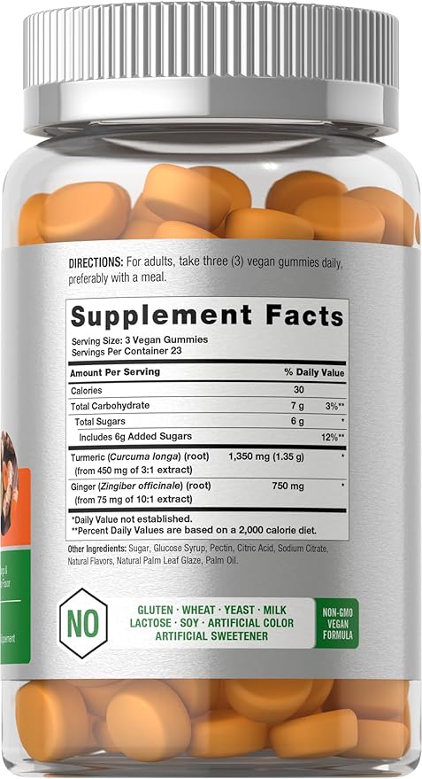 Horbäach Turmeric Gummies | 70 Count | Mango & Peach Flavor | Turmeric Curcumin with Ginger | Vegan Non-GMO & Gluten Free Supplement