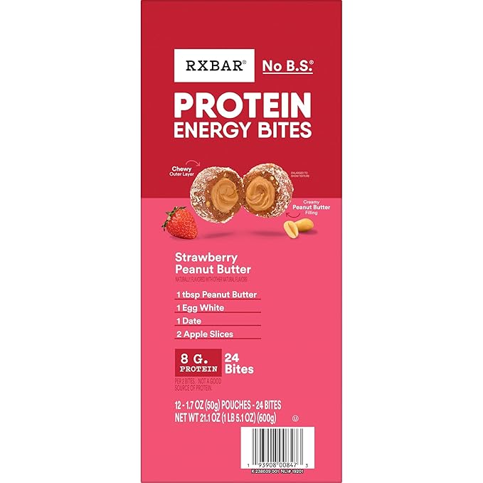 RXBAR Protein Energy Bites, Gluten Free Protein Balls, Strawberry Peanut Butter, 21.1oz Box (24 Bites) 