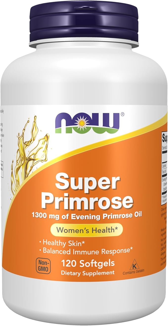 NOW Foods Supplements, Super Primrose 1300 mg with Naturally Occurring GLA (Gamma-Linolenic Acid), 120 Softgels