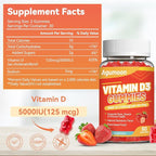 Vitamin D3 5000 IU 125mcg Gummies - Vitamin D Gummies for Adults, Support Immune, Bone, Muscle Health - Non-GMO, Gluten-Free, Dairy-Free, No Gelatin, 60 Count, Strawberry Flavor