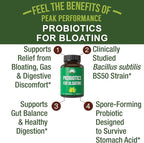 Bloat and Gas Probiotic - Proven Relief with Clinically Studied Bacillus Subtilis BS50 + Prebiotic Fiber - Fast Acting Anti Bloating Pills Supplement - Debloating Capsules for Women and Men