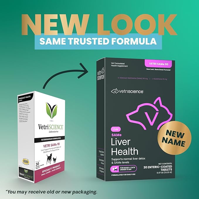 VetriScience Same Liver Health Tablets for Cats & Small Dogs – 90 mg S-Adenosyl Methionine Liver Support Supplement, Methionine Health and Detox Supplement, Glutathione Antioxidant, Tablets, 30 Cnt