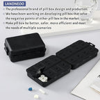 Foldable & Portable Pill Organizer 2 Times A Day with Extra Compartments - Etched Labels - Weekly 7 Day AM PM Medicine Box, Week Daily Travel Pill Case Holder Dispenser for Vitamin, Supplement - Black