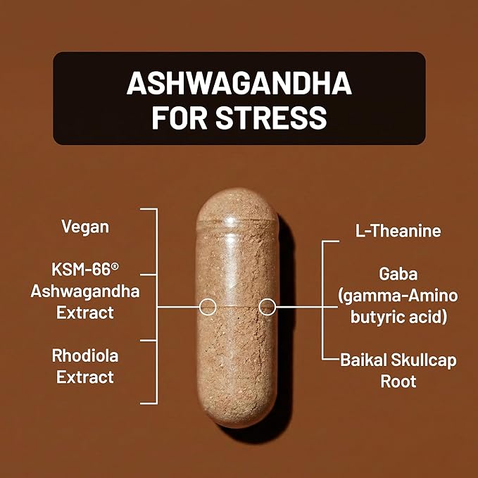 NatureWise Ashwagandha for Stress - With KSM-66 Extract, GABA, L-Theanine, Rhodiola Rosea - Herbal Mood & Sleep Support - Vegan, Non-GMO, Gluten-Free - 60 Capsules[1-Month Supply]