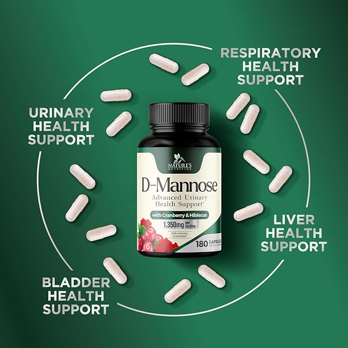 D-Mannose 1000mg Per Serving - Cranberry & Hibiscus - Effective Fast-Acting, Flush The Impurities for Bladder, Urinary Tract Health Support Supplement, for Women and Men, USA Bottled - 180 Capsules