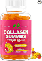 Collagen Gummies for Women & Men (90 Count) - Premium Hydrolyzed Collagen Type I & III for Hair, Skin & Nails Support - Great Tasting Tropical Flavor, Gluten-Free, Non-GMO - 90 Gummies (45 Servings)