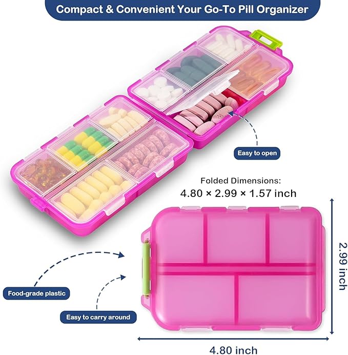 2026 New Extra Large Pill Box with Medicine Labels Travel Essentials Daily Med Container Mini Medication Organizer Storage Organizer Case 7 Day Pill Organizer(Blue+Pink+Purple)