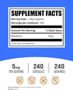 BulkSupplements.com Melatonin 5 mg Capsules - Melatonin for Adults, Sleep Supplement - 5mg Melatonin per Serving, 1 Capsule per Serving, 240 Capsules (Pack of 1)