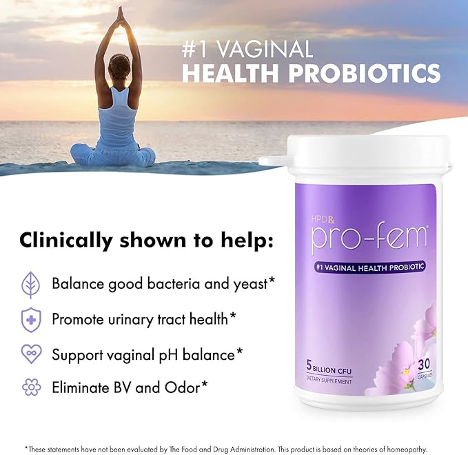 HPD Rx Pro-Fem #1 Vaginal Health Probiotic | Vaginal Probiotics | Clinically Proven to Promote Yeast & PH Balance, Urinary Tract Health | Feminine Probiotics | Works in 7 Days | 30 Capsules | 1 Pack