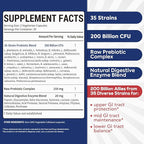 Probiotic for Men & Women, 200 Billion CFU 35 Strains, Prebiotics + Digestive Enzymes, Supreme Restore Probiotic Supplement, 60 Veggie Capsules