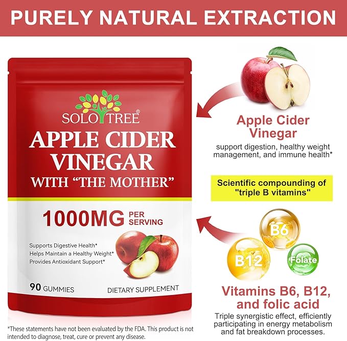 NIFEISHI Apple Cider Vinegar Gummies, (1000mg) Apple Cider Vinegar with Mother, (90Count) ACV Gummies w/Vitamin B6 & B12, Folic Acid, Vegan, Non-GMO, Gluten- & Gelatin-Free