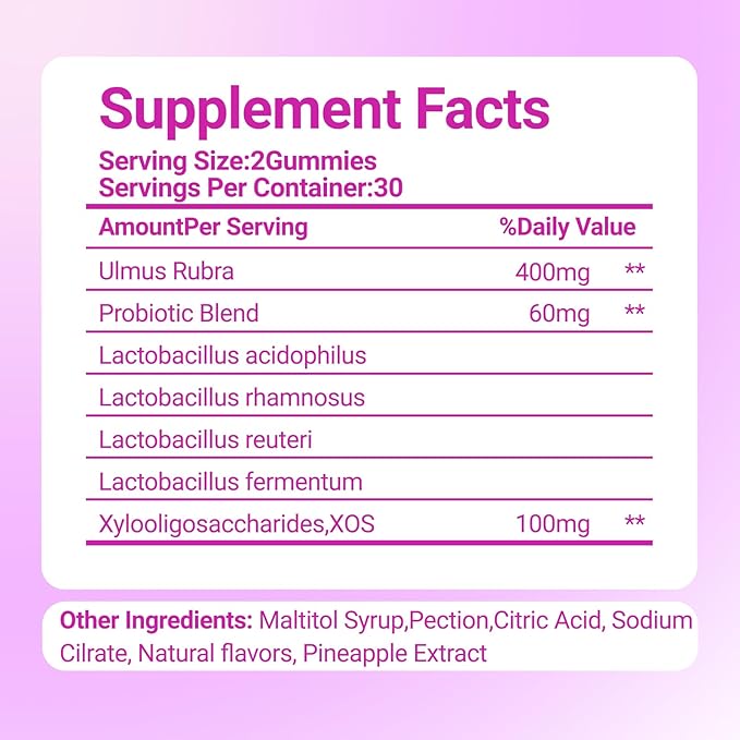 Her Juicy Feminine Probiotics Gummies for Women with Slippery Elm, Prebiotics & Lactobacillus - for pH Balance & Digestive Health, Tropical Pineapple Flavor, 60 Count