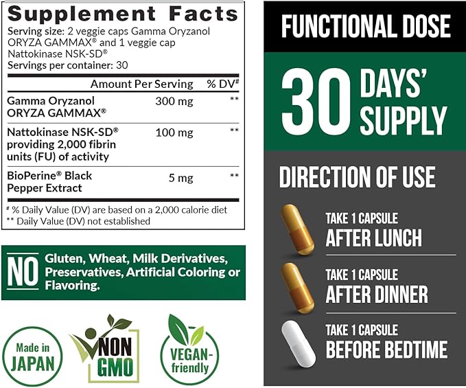 LABO Nutrition VesseCLEAR CX: Artery Cleanse Supplement to Support Blood Pressure, Clean Blood Vessel, Heart & Cholesterol Health Formula | Nattokinase NSK-SD + Gamma Oryzanol | DR Capsules [3 Pack]