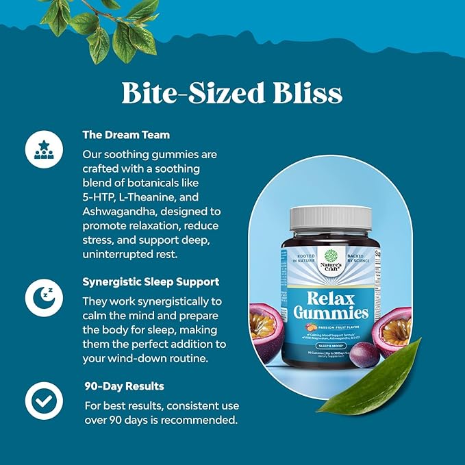 Calming Gummies for Adults with Ashwagandha and Magnesium - Relaxing Stress Gummies with L Theanine 5HTP and Lemon Balm Extract - Adaptogenic Chamomile Extract Vitamin B6 - 90 Count (Pack of 2)