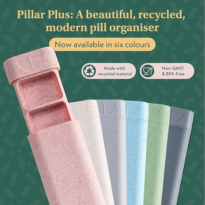Pillar Plus - Aesthetic 7 XL Day Pill Organizer | BPA-Free Wheat Straw Medicine Case | Pretty Travel & Home Tablet Vitamin Organizer | Cute Weekly Pill Box | Travel Medicine Organizer (Powder Blue)