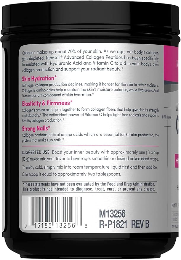 NeoCell Super Collagen Powder, Collagen Plus includes Vitamin C & Hyaluronic Acid, Promotes Healthy Hair, Beautiful Skin, & Nail Support, Collagen Type 1 & 3, 12g Collagen per Serving, 20.6 Oz