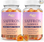 2 Pack Saffron Supplements Gummies, 88.5mg Pure Saffron Extract with Ashwagandha L-Theanine Rhodiola Rosemary Magnesium Vitamin B6 B12 for Mood Focus Support Adults Kids