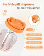 Pill Organizer with 7 Compartments, Pill Box Case for Holding 7 Different Vitamins, Anti-Mix Design for Easy Medication Retrieval. Travel Pill Organizer with 20 Labels.Pill Container（Orange）