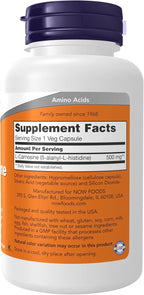 NOW Foods Supplements, L-Carnosine (Beta-Alanyl-L-Histidine) 500 mg, Healthy Aging, 100 Veg Capsules,(Pack of 2)