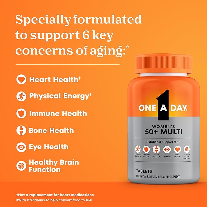 One A Day Multivitamin for Women 50 and Over Tablets, Womens Multivitamin 50 plus with Vitamins D, C, E, Zinc & Biotin, Daily Vitamins for Woman 50+, 100 Ct (Packaging May Vary)