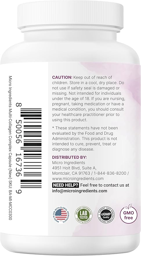 Micro Ingredients 2 Pack Multi Collagen Pills for Women & Men, 480 Capsules | Type I, II, III, V, X | Hydrolyzed Protein Peptides with Biotin, Hyaluronic Acid, & Vitamin C | Keto & Paleo Friendly
