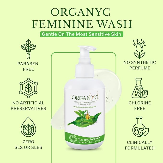 Organyc Feminine Intimate Wash for Sensitive Skin, 250 ml, pH-Balanced Cleanser with Organic Tea Tree & Botanical Extracts