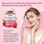 Organic Resveratrol Gummies for Women - Sugar Free Resveratrol-Nutritional-Supplements for Antioxidant Support, Cellular Health, Immunity, Brain & Energy, Raspberry Flavor, 60 Count