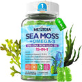 Sea Moss Gummies + Algae Omega-3 for Men Women, Sugar-Free Vegan 15-IN-1 Irish Seamoss Superfood with/EPA DHA, Vitamins B12 D3, Turmeric, Elderberry, Burdock Root, Support Energy, Brain, Immune 1 Pack