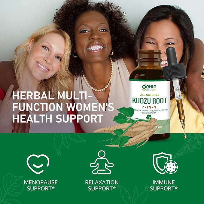 Kudzu Root Drops, Natural Supplement for Menopause Relief, Relaxation & Immune Support, Herbal Complex w/Black Cohosh Red Clover and More Extracts. 2 oz
