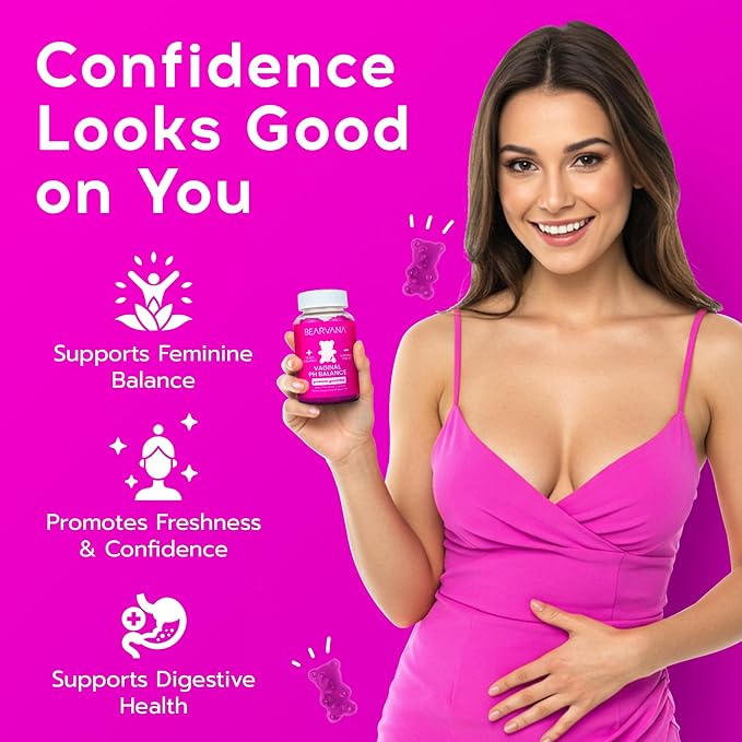 BEARVANA Vaginal pH Support & Probiotic Gummies for Women | Feminine Wellness & Intimate Care Supplement with Vitamin C | Pineapple Flavor | 60 Gummies