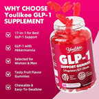 GLP-1 Supplement for Women & Men, GLP-1 Probiotic Gummies - Activates GLP-1 & AMPK, with Akkermansia Probiotic & Natural Berberine for Energy - Strawberry Flavor, Sugar-Free, 60 Count