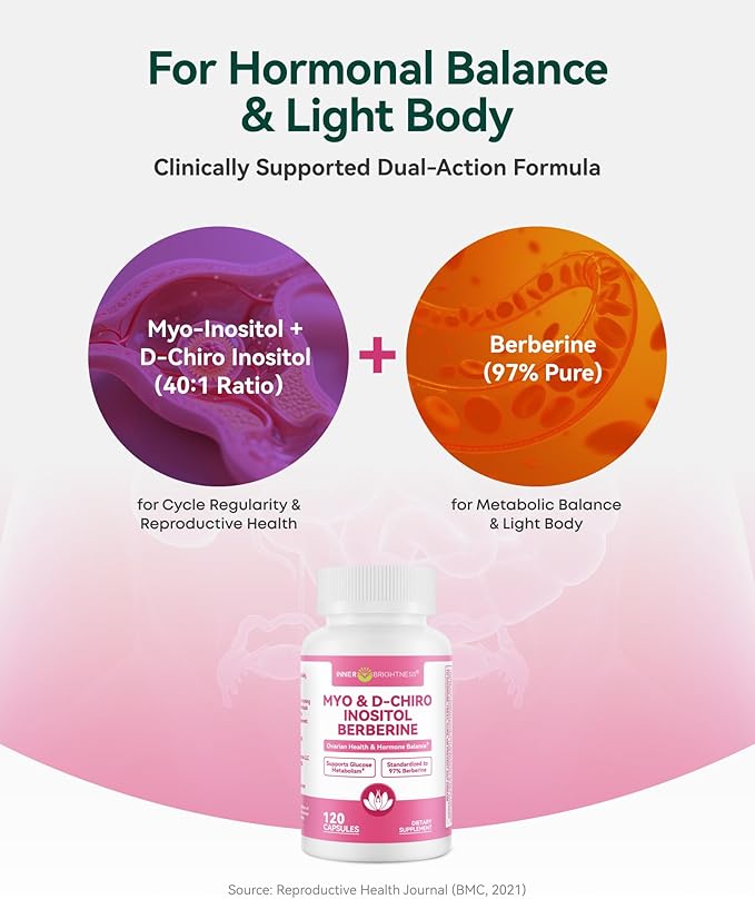 Inositol Supplement for Women, Myo-Inositol & D-Chiro Inositol 40:1, PCOS Support with Berberine, MTHF Folate & Vitamin D3, Supports Ovarian Health, Hormonal Balance & Regular Cycles, 120 Capsules