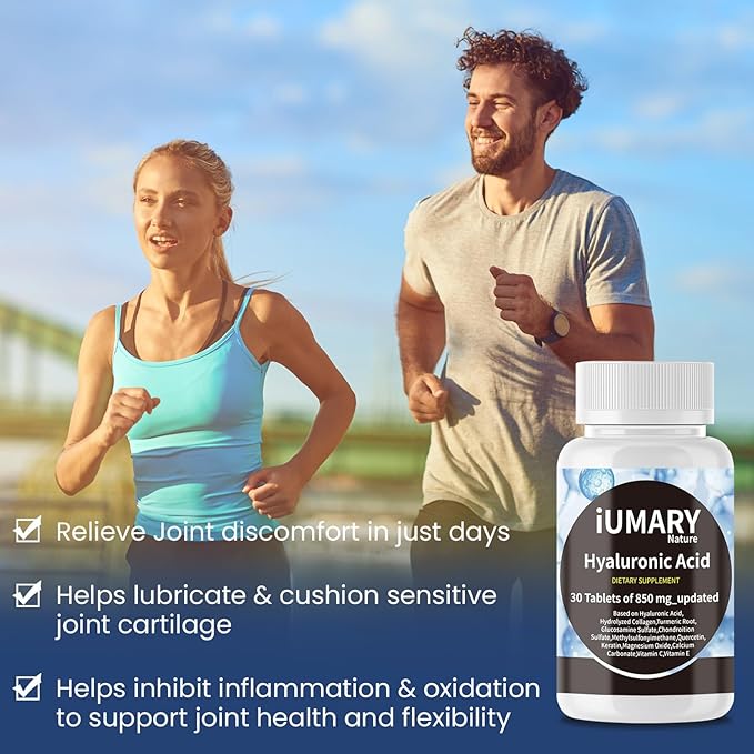 Hyaluronic Acid Supplements, 850mg High Bioavailable Dietary Hyaluronic Acid - Advanced Joint Support with Hydrolyzed Collagen, Turmeric, Glu-cosamine, MSM, Vitamin C – 30 Tablets（Pack of 3）