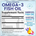 Omega 3 Fish Oil Supplements - 2400mg Fish Oil Per Serving - Triple Strength Omega-3 with EPA & DHA Fatty Acids - Natural Heart, Brain & Immune Support - Wild Caught, Bottled in USA - 60 Softgels
