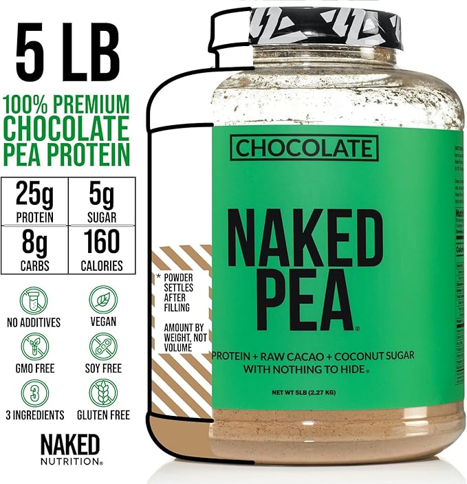 NAKED Nutrition Chocolate Pea Protein Isolate - 5Lb Bulk, Plant Based, Vegetarian & Vegan Protein. Easy to Digest, Non-GMO, Gluten Free, Lactose Free, Soy Free (Pack of 2)