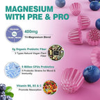 LILICARE Triple Magnesium Complex Gummies 400mg with Prebiotics & Probiotics 5 Billion CFUs, Magnesium Glycinate, Supplement Gummies with Vitamin B6, D3 & C for Muscles & Mood - 60 Count (Pack of 1)