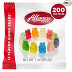 Albanese World's Best 12 Flavor Gummi Bears, Low Sodium, Fat Free, Gluten Free, 1 Ounce Bag of Candy (Pack of 200)