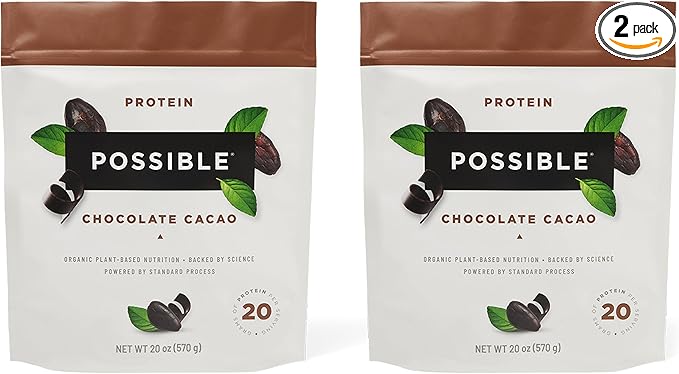 Protein Powder Chocolate Cacao - 20g of Vegan, Plant-Based Protein Mix - Non-GMO, Non-Dairy, Gluten-Free - 3.5g of BCAAs - 9 Essential Amino Acids - 30-Day Supply - 2 Bag, 30 Servings